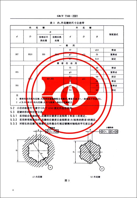 矩形花键尺寸、公差和检验(GB\/T 1144-2001)\/