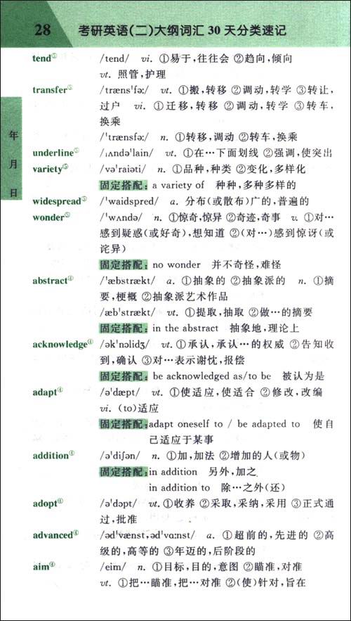 蒋军虎2012考研英语(二)大纲词汇30天分类速记