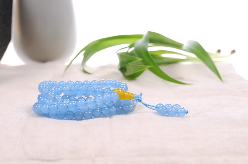 瑞福恒 东海天然水晶 蓝绒晶配黄玛瑙佛珠手链 蓝绒晶手链 6mm SJ022-瑞福恒-报价 价格 图片