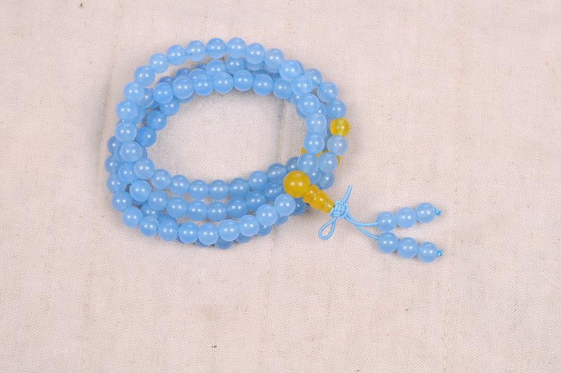 瑞福恒 东海天然水晶 蓝绒晶配黄玛瑙108粒佛珠手链 蓝绒晶手链 6mm SJ022-瑞福恒-报价 价格 图片