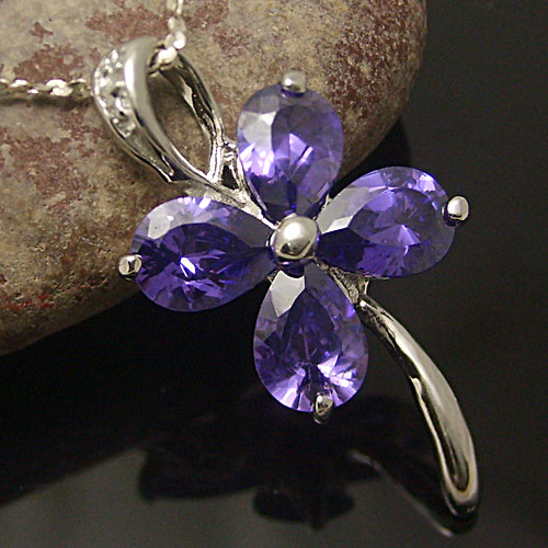 禾场-925银吊坠-紫晶四叶草