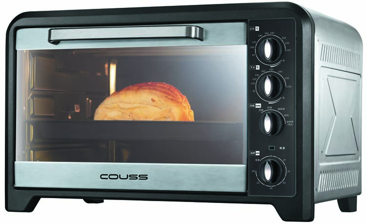 Couss卡士家用多功能电烤箱CO-5001(不锈钢50升\/面包蛋糕烤箱\/独立温控\/低温发酵\/内置照明\/带热风功能\/360度旋转烤叉\/带接渣盘)-厨具-亚马逊