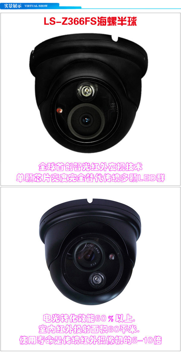 点阵式 红外 监控摄像机 夜视半球 6MM